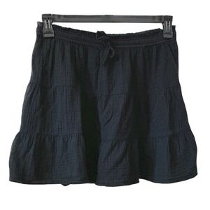 Aerie Black Cotton Gauze Tiered Mini Skirt Smocked Waist Mens Size Medium